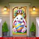 Easter Door Cover Decoration Plush Rabbit Wreath Easter Egg Coloured Ribbon Background Indoor Outdoor Porch Banner Party Supply