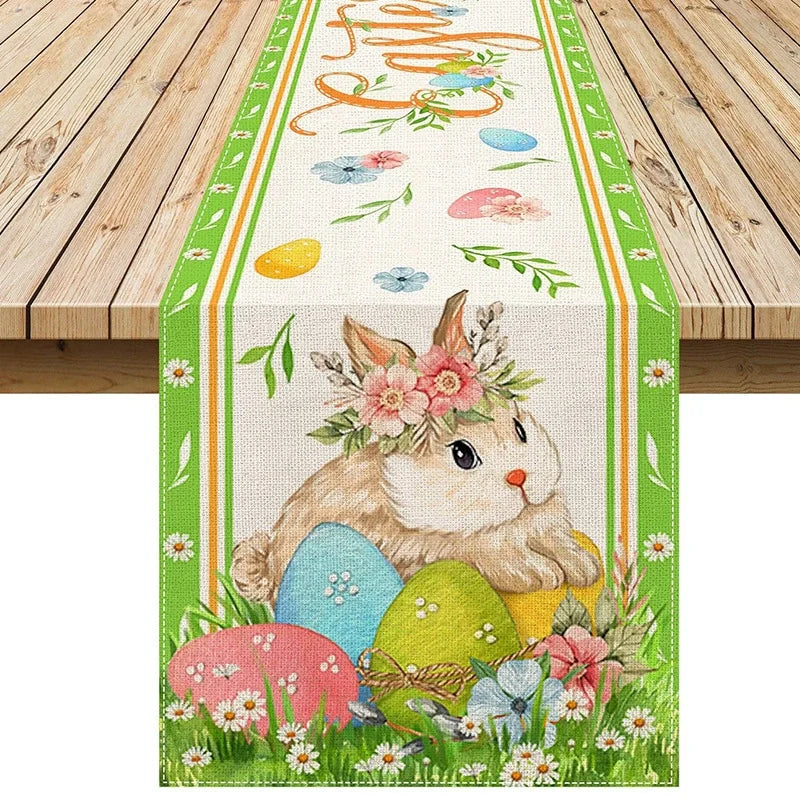 2025 Easter Rabbit Table Runner Linen Bunny Dining Table Cloth Placemat Spring Holiday Happy Easter Decoration For Home Kitchen