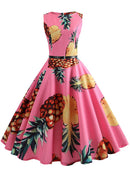 Blumenmuster Sommerkleid Damen Vintage Kleider Elegant Retro Party Tank Ärmellos Freizeit Bürokleid