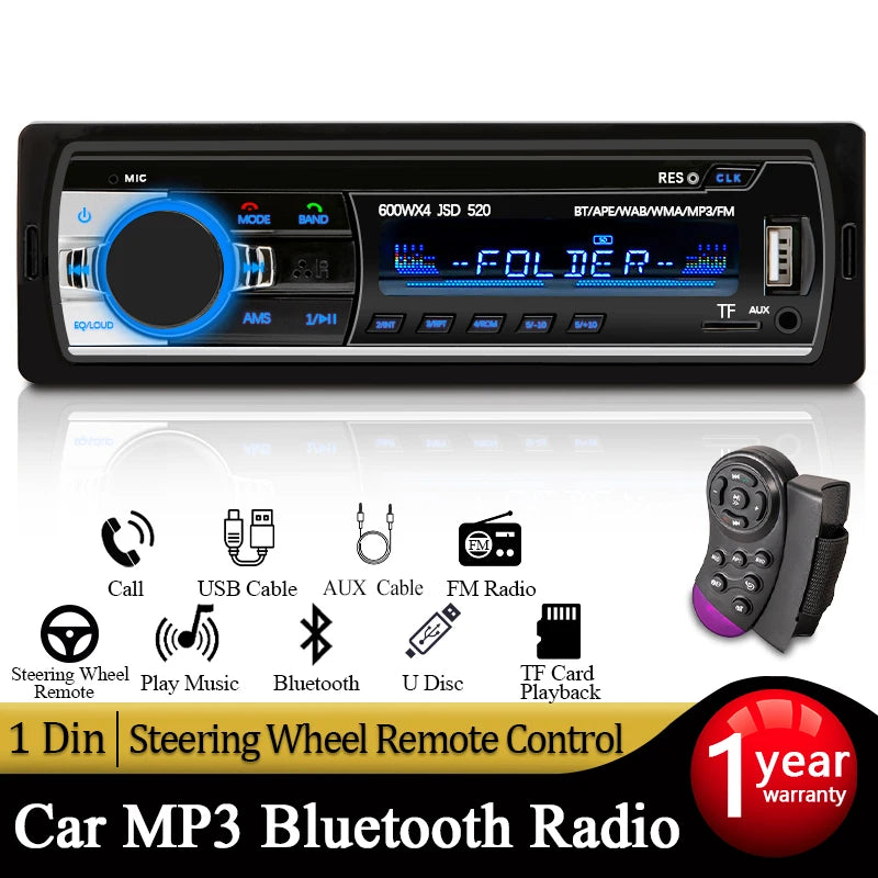 Hippcron Car Radio Stereo MP3 Player Digital Bluetooth 60Wx4 FM Audio Music USB / SD with In Dash AUX Input