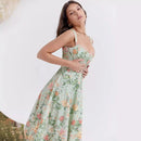 Summer New Elegant Slimming Long Dress Tank Sexy Side Slit Fragment Flower Dress Women's Waist-Fitted Clothing