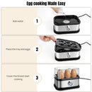 Egg Cooker Boiler, 350W Quick Boiling Electric Egg Poacher, Removable Tray, 6 Capacity Kitchen Stainless Steel Steamer