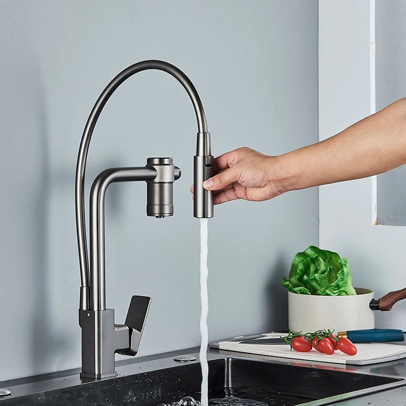 Filtered Kitchen Sink Faucet Pure Water Tap Spout 2 Models Spout Deck Mount Single Handle Cold Hot Water Mixer Washing Tub Crane