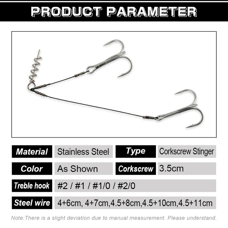 Spinpoler Corkscrew Pike Rig Stinger Fishing Hook For Soft Lure Super Sharp Double Treble Hooks 2 1 1/0 2/0 Wire Line Tackle