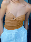 Knit Tube Tops Women White Strapless Corset Tops Summer Basic Backless Off Shoulder Crop Top Bustier Casual Streetwear