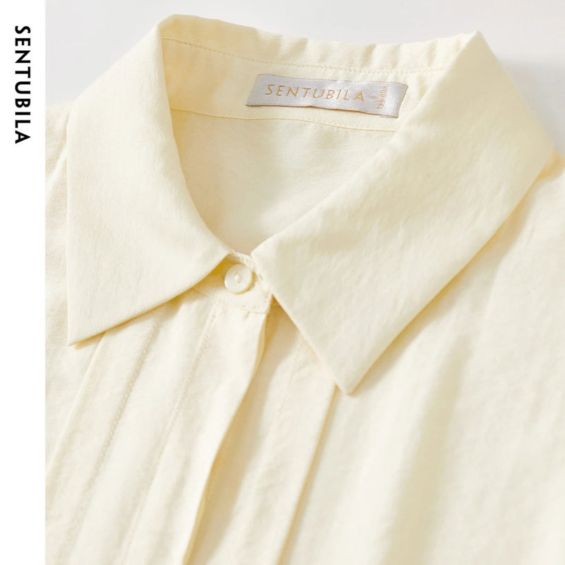 SENTUBILA Office Lady Long Sleeve Shirt Women 2025 Autumn Fall Fashion Pleate-detail Sleeve Button Up Shirts & Blouses 143C55634