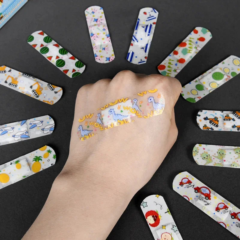 120pcs Cartoon Cute Band Aids Waterproof Breathable Children's Medical Transparent Wounds Hemostatic Bandages First Aid Kit