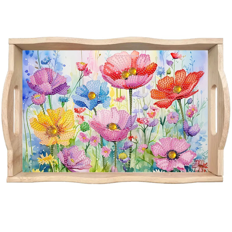 Wooden Animals Flowers 5D DIY Diamond Painting Serving Tray with Handle DIY Diamond Painting Food Tray Kit for Coffee Table