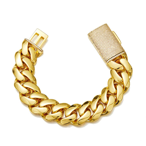 Hip Hop Rock Stainless Steel Rhombus Cuban Miami Link Chain Bracelets for Men Bling Iced Out Rapper Jewelry Gold Silver Color