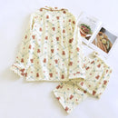 100% Cotton Crepe Women's Pajama Set 2024 New Spring And Autumn Cute Bear Printed Long sleeved Pants Two piece Loose Home Fury