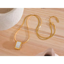 Yhpup Natural Shell Square Thicker Pendant Stainless Steel Fashion Necklace Unisex High Quality Golden Chain Jewelry Men Women