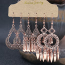 Vintage Ethnic Tassel Earrings Set For Women Bohemian Geometric Crystal Round Water Drop Dangle Earring Female Jewelry Gift