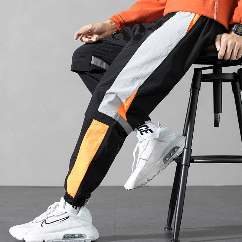 Streetwear Men Black Joggers Pants 2023 Mens Big Pockets Ribbons Hiphop Cargo Pants Male Overalls Sweatpants Men Clothes