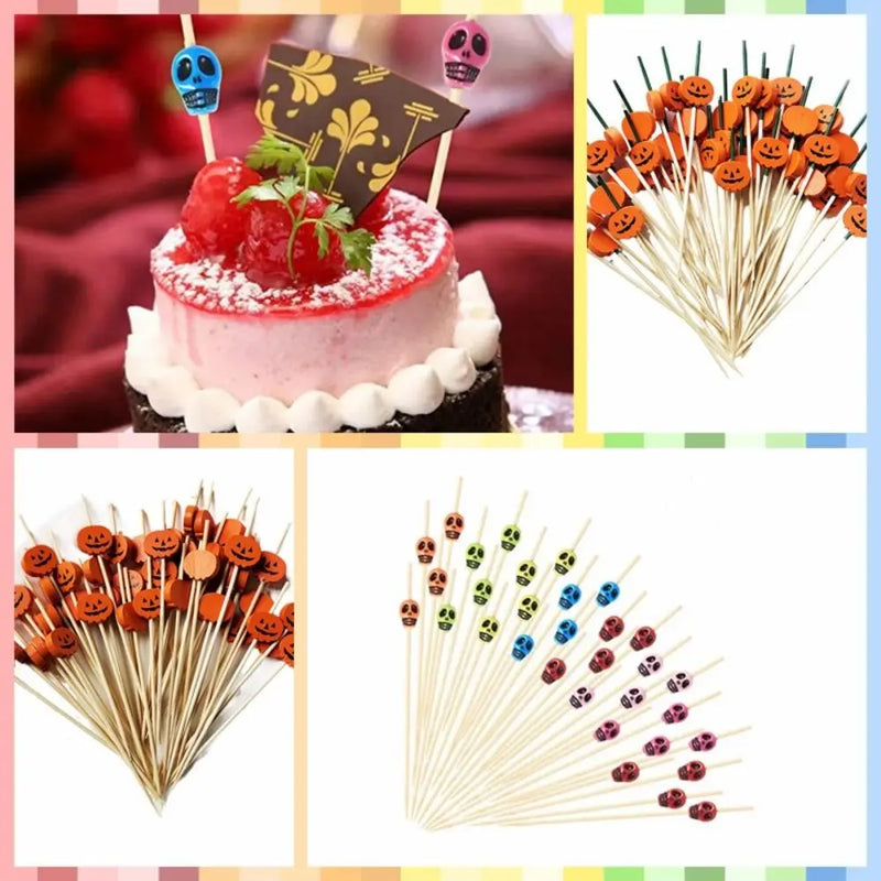 Multifunctional Hygienic Halloween Pumpkin Bamboo Skewers Natural Material Skull Bamboo Stick Smooth Surface Toothpick