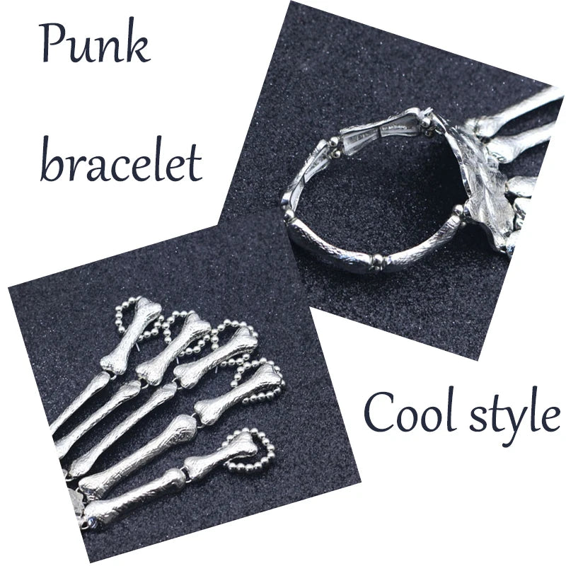 Punk Skull Finger Bracelet Vintage Skeleton Bone Hand Men Flexible Bracelets for Women Christmas Halloween Gifts Gothic  Decor