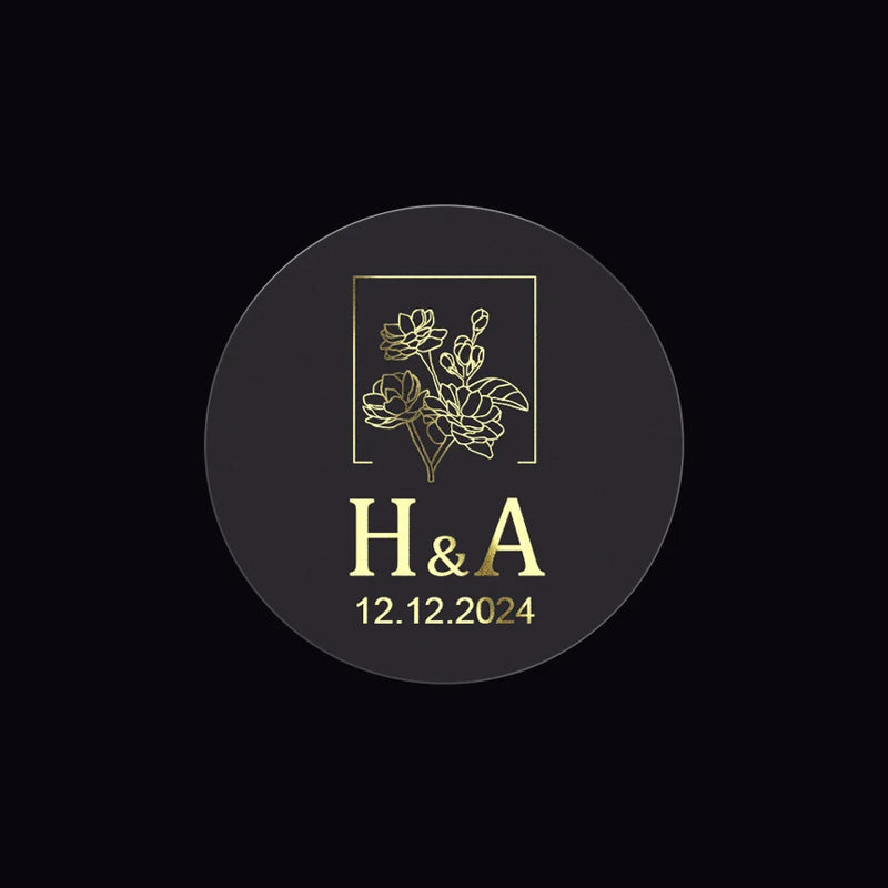 Custom Gold Foil Stickers Wedding nvitation card gift box Personalized Round logo Bridal Party Decoration Hebrew Minor Language