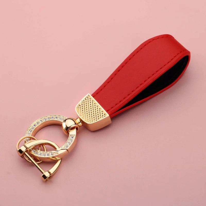 Luxury Metal Leather Car Key Chain Pendant Split Keychain Rhinestone Ring For Woman Man Girly Strap Fashion Keyring Accessories