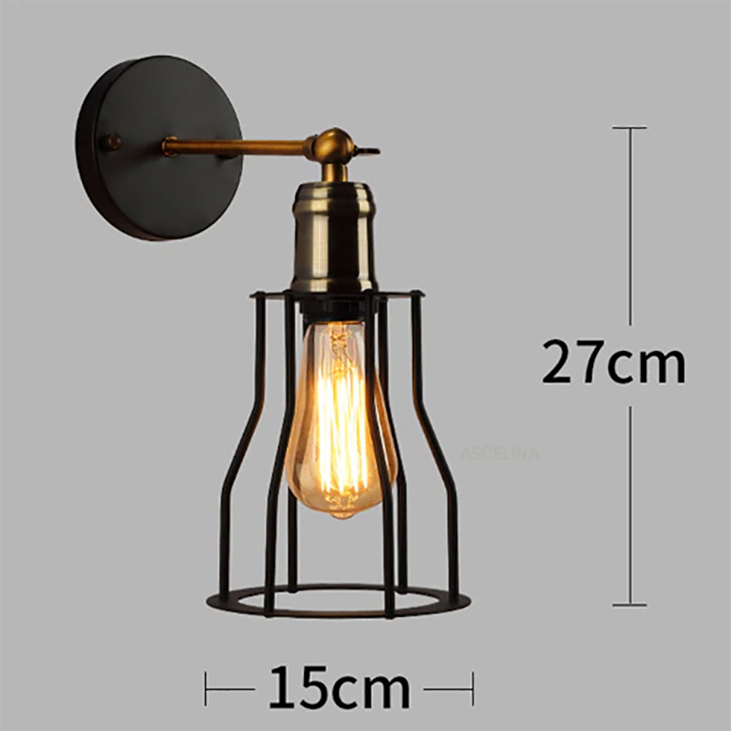 Retro LED Wall Lamp Minimalist Cage Black Lampshade Iron Light For Living Room Dining Room Bedroom Study Indoor Lighting Fixture