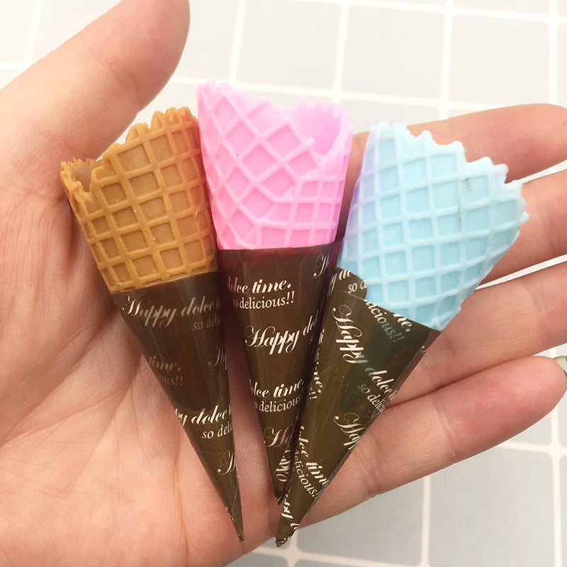 10Pcs Simulation 3D Ice Cream Cone Resin Cabochon Decoration Crafts Miniature Fake Food Embellishments for Scrapbooking DIy