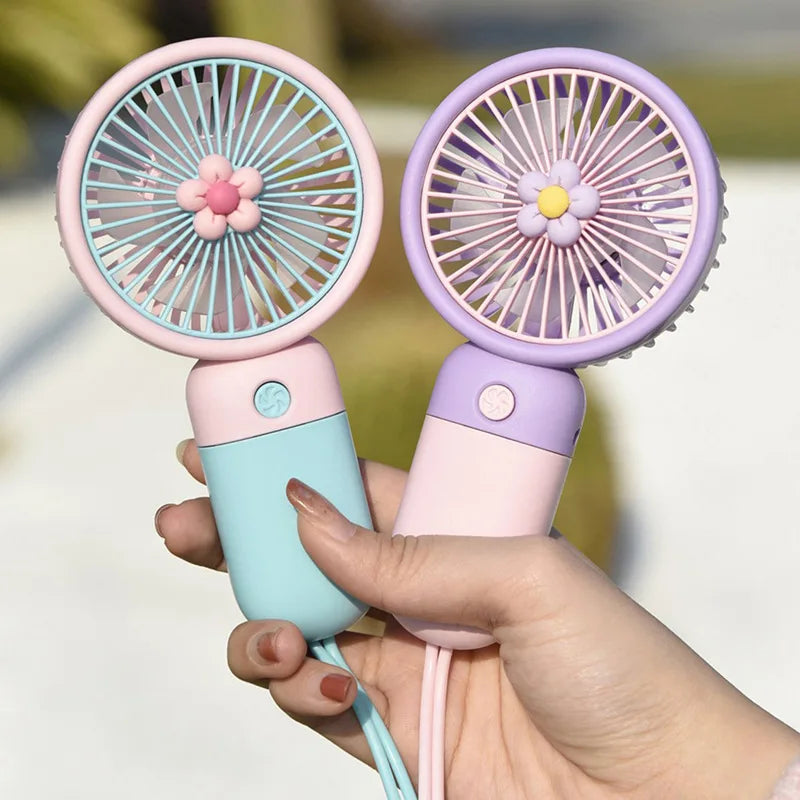 Mini USB Portable Fan Rechargeable Portable Fan Electr Summer For Home Outdoor Standing Mobile Handheld Convenient Cute Flower