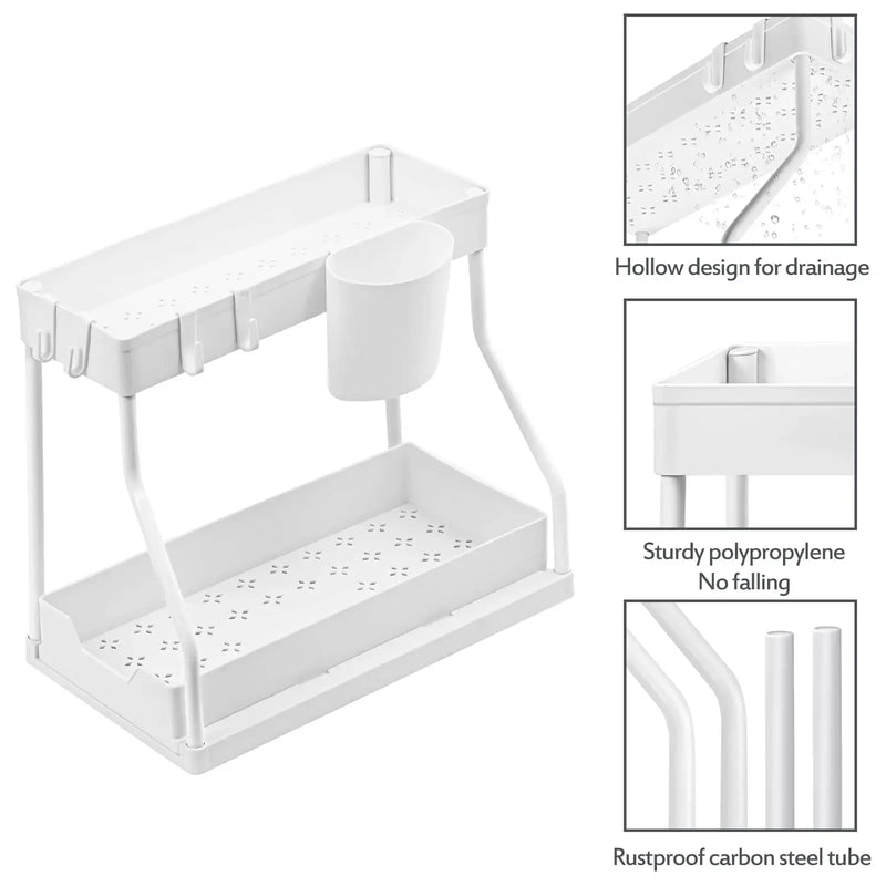 Kitchen Storage Under Sink Organizer 2 Layer Pull Out Multifunctional Drawer Shelf Organizer Bathroom Desktop Cabinet Rack