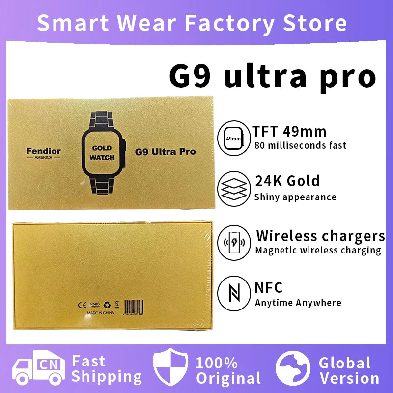 2024 G9 Ultra Pro Gold Smart Watch Ultra Series 9 Bluetooth Call Men Smartwatch Ultra Wireless Charging Sport Watch For Apple