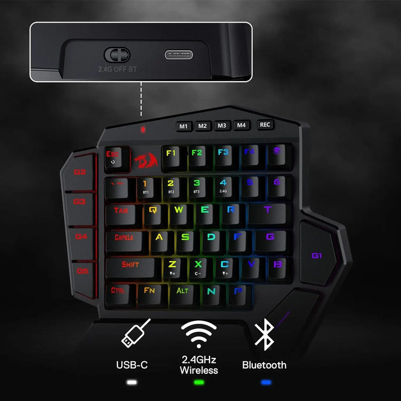 Redragon K585 PRO Wireless One-Handed Mechanical Keyboard 42 Keys 3-Mode RGB 7 Onboard Macro Keys Detachable Wrist Support