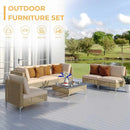 7pcs Wicker Patio Furniture Set, Boho Outdoor Conversation Set Sectional Sofa With Thick Cushions And Coffee Table