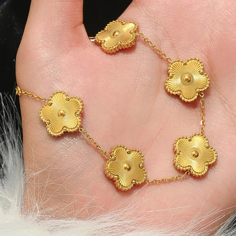 Stainless Steel Flower Four-leaf Clover Women's Bracelet Necklace Earrings Jewelry Gift