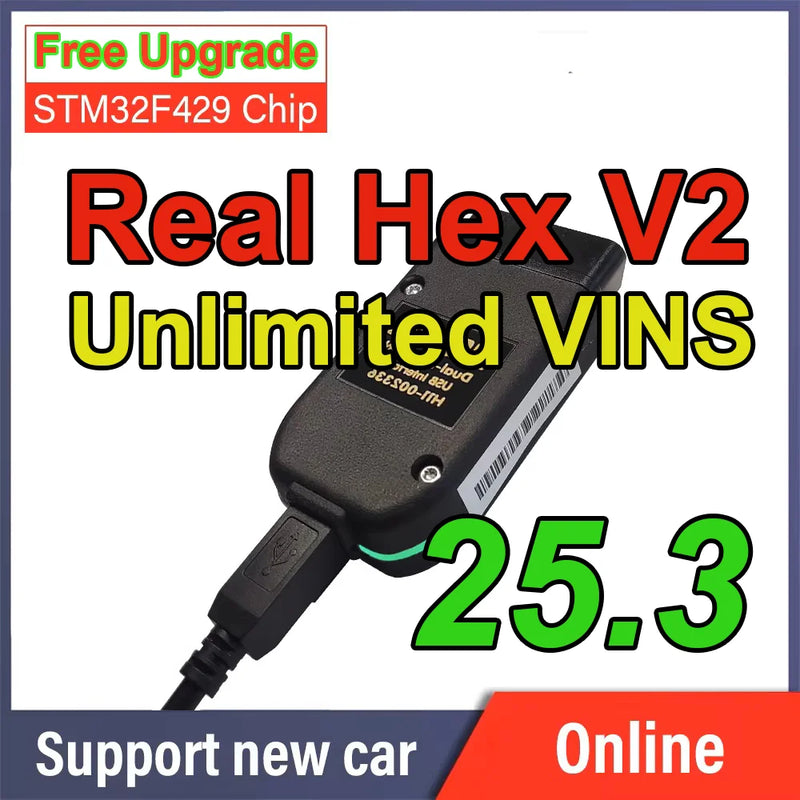 2024 Real Hex V2 25.3 Vag Com ARM STM32F429 Chip Car Diagnostic Tool Coding Function Free Update Hex-V2 For VCDS USB Interface