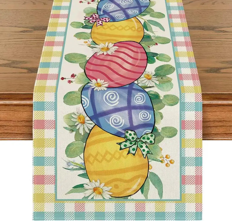 2025 Easter Rabbit Table Runner Linen Bunny Dining Table Cloth Placemat Spring Holiday Happy Easter Decoration For Home Kitchen
