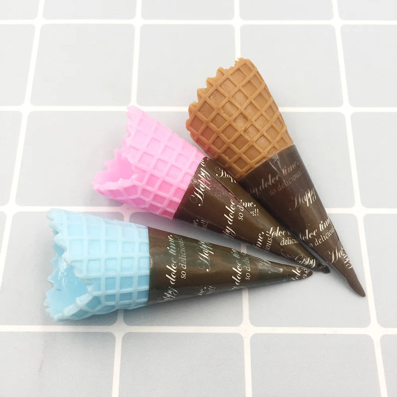 10Pcs Simulation 3D Ice Cream Cone Resin Cabochon Decoration Crafts Miniature Fake Food Embellishments for Scrapbooking DIy