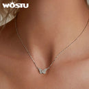 WOSTU 925 Sterling Silver Simple Butterfly Pendant Necklace Lady Engagement Accessories with CZ Stackable Links Jewelry Gift