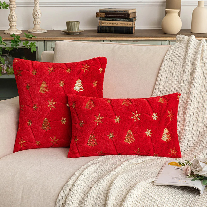 1pc Plush Fur Sequins Christmas Cushion Cover Snowflake 45x45 50x50 Decorative XMAS Sofa Pillow Cover for Livingroom Pillowcase