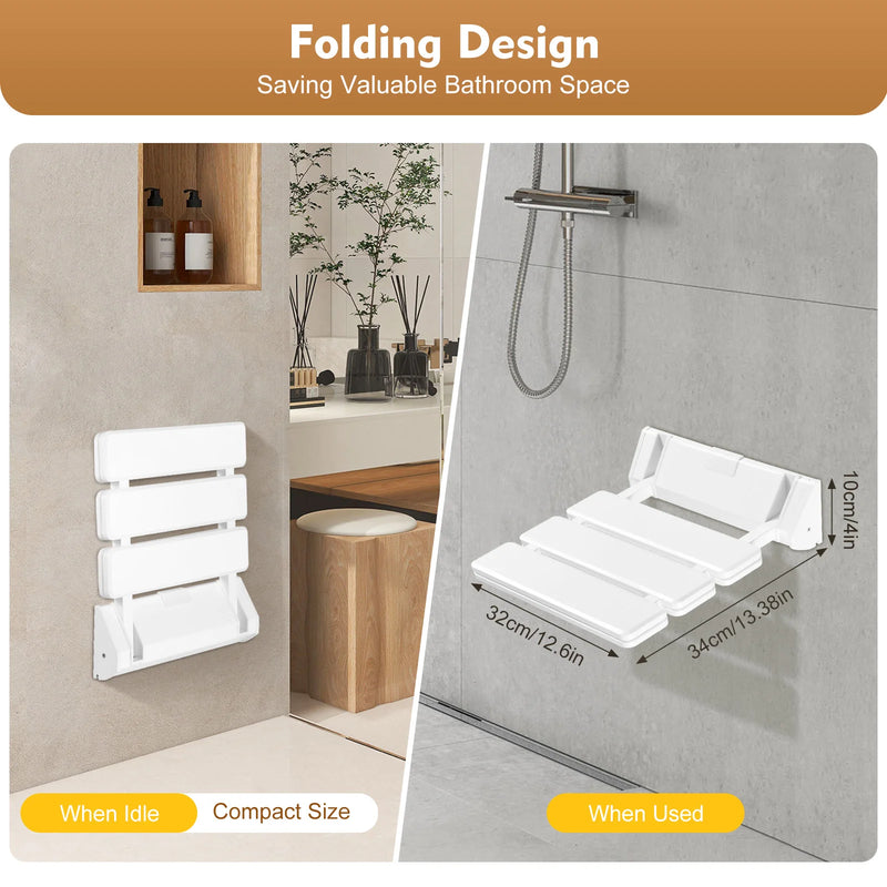 Folding Shower Seat Wall Mounted Secure Folding Shower Bench Space Saving Mounted Shower Seat Luxury Fold Down Shower Seat