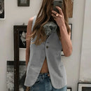 Women's Vest Spring Summer Slessveless Top Two Button Jackets Casual Slim Fit Gilet Khaki Women Clothing Fashion 2024 New