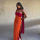 The Suzette | Color-Block Scarf-Collar Maxi Dress