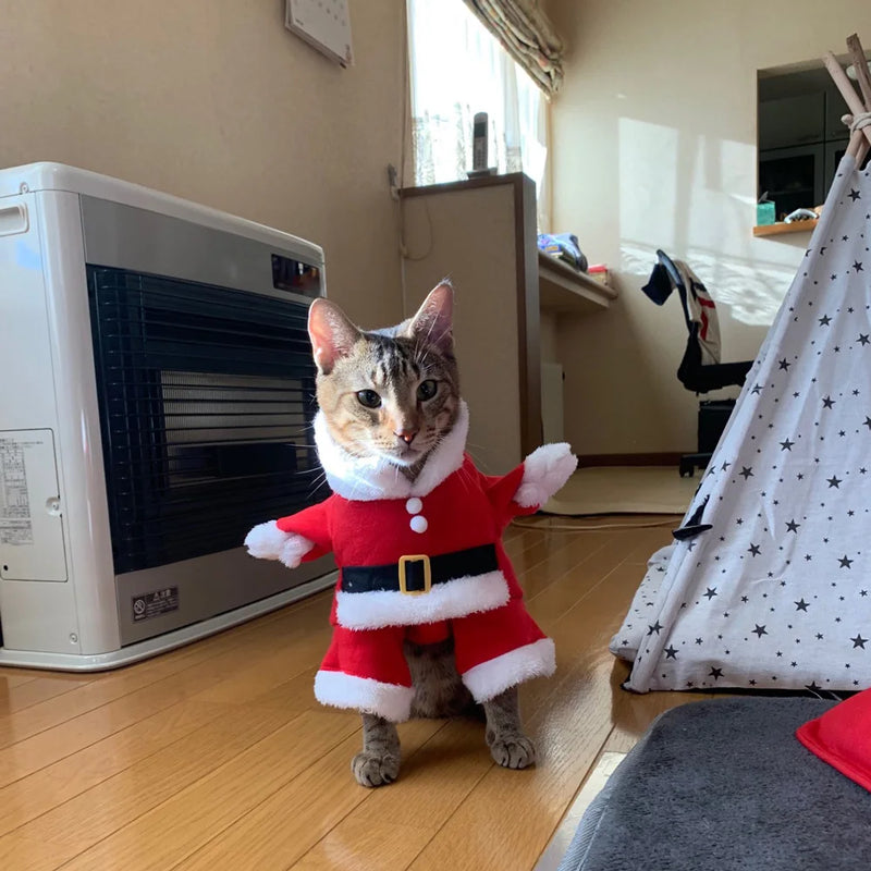 Cat Christmas Costume Clothes Winter Hooded Jacket Puppy Coat Santa Outfits Pet Kitty Xmas New Year Dressing Up Party Gift