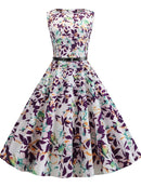 Blumenmuster Sommerkleid Damen Vintage Kleider Elegant Retro Party Tank Ärmellos Freizeit Bürokleid