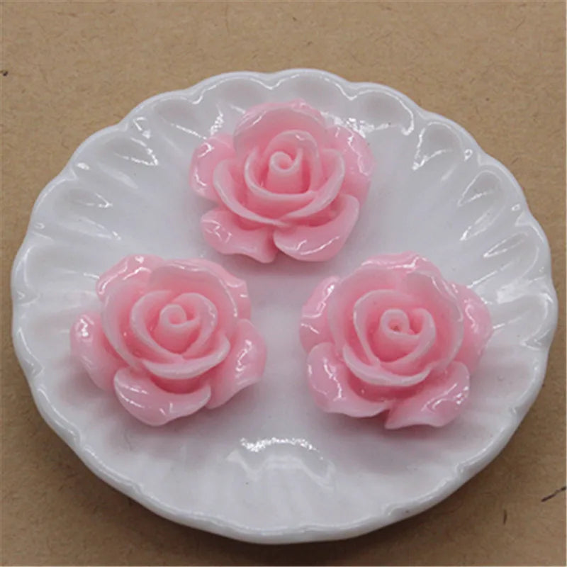 50pcs 15mm Resin Rose Flowers Flat Back Cabochon DIY Jewelry/ Craft Home Decoration Accessories,20 Colors to Choose