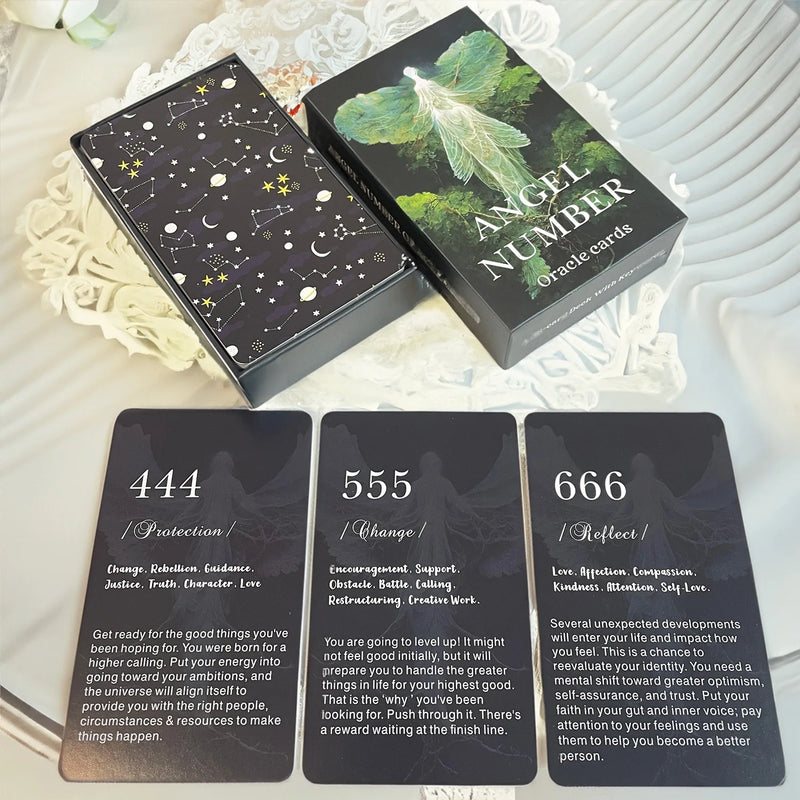 56 English Angel Numbers 12×7cm Oracle Tarot Cards in Box Beautiful Divination Runes Board Game Dark Style