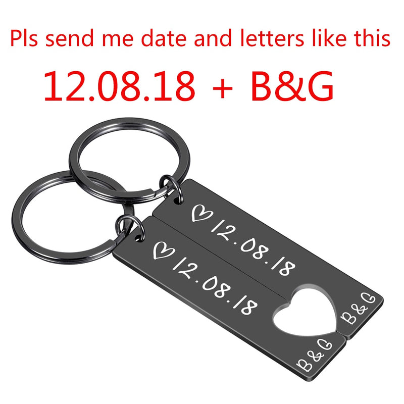 Personalized Heart Keychain Set  Engraved King Date and Name Love Keyring Gift for Couples Girlfriend Boyfriends Key Chain Rings