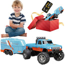 Mini RC Monster Truck with Lights & Trailer Remote Control Truck USB-C Rechargeable Adjustable Speed/Steering Children Toy Gift