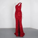 Sexy Cut Out Schlitz Stretch Pailletten Festliches Partykleid Ärmellos Bodenlang Bodycon Abendkleid Ausgehkleid Königsblau Rot Schwarz