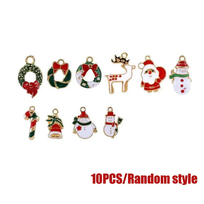 10x Enamel Christmas Tree Decor Santa Claus Wreath Snowman Pattern Xmas Pendant Necklaces Earrings Bracelets DIY Handmade Craft