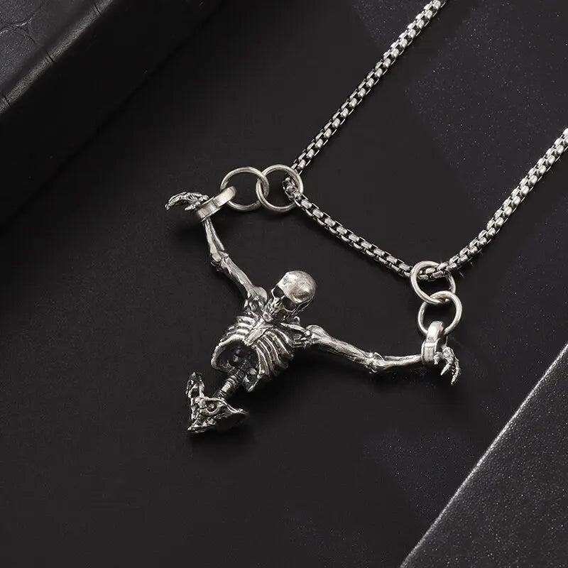 Silver Plated Captivity Skull Pendant Men\\'s Biker Punk Rock Necklace Gothic Halloween Jewelry Accessory