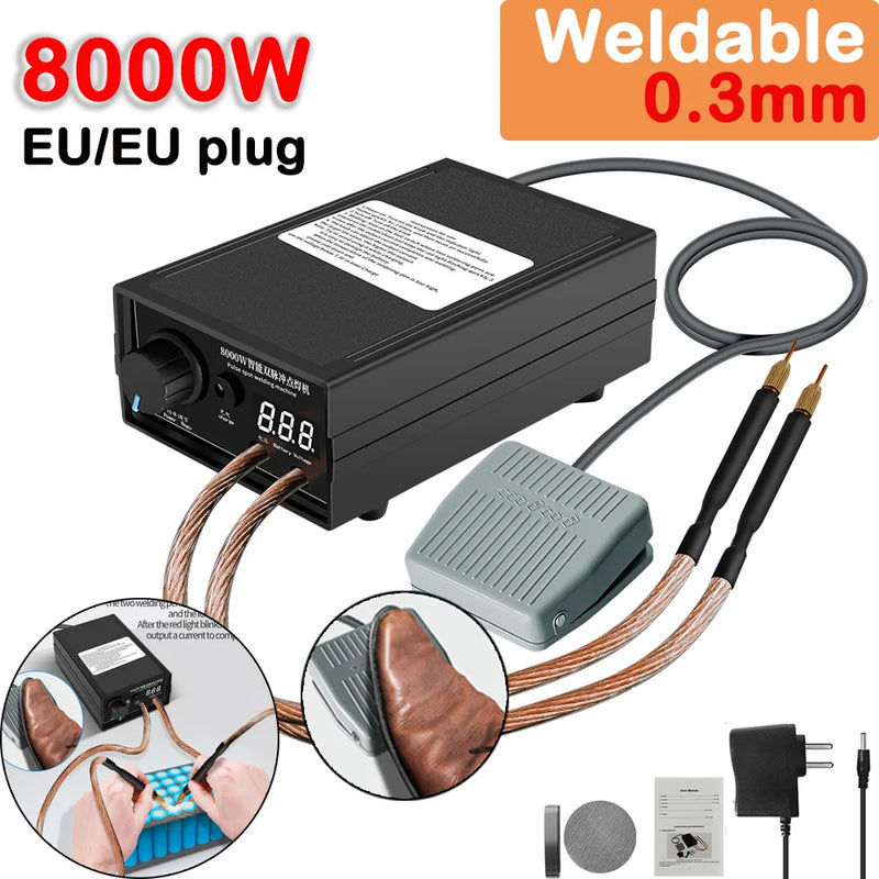 Mini Welding Equipment 8000W 9600Mah Battery Spot Welder Digital Display Rechargeable for 18650 Battery and Welding Nickel Strip