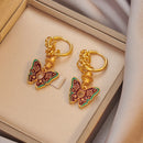 Ethnic Chinese Colorful Enamel Earrings for Women Retro Design Gold Plated Flower Shaped Multiple Wear Ways Luxury Jewelry Gifts