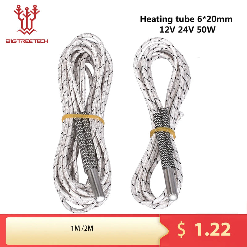 BIQU Heating tube 6*20mm 12V 24V 50W Ceramic Cartridge Heater 1M 2M Reprap&Mendel For V6 J-head Extruder 3D printer part