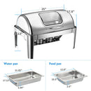 Roll Top Chafing Dish Buffet Set, 9 Quart 1/2 Size Pan Chafer, Rectangle Stainless Steel Set, For Wedding, Parties, Banquet,